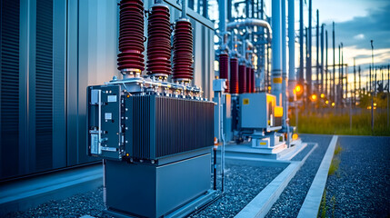 High voltage transformer in contemporary energy facility for efficient power distribution