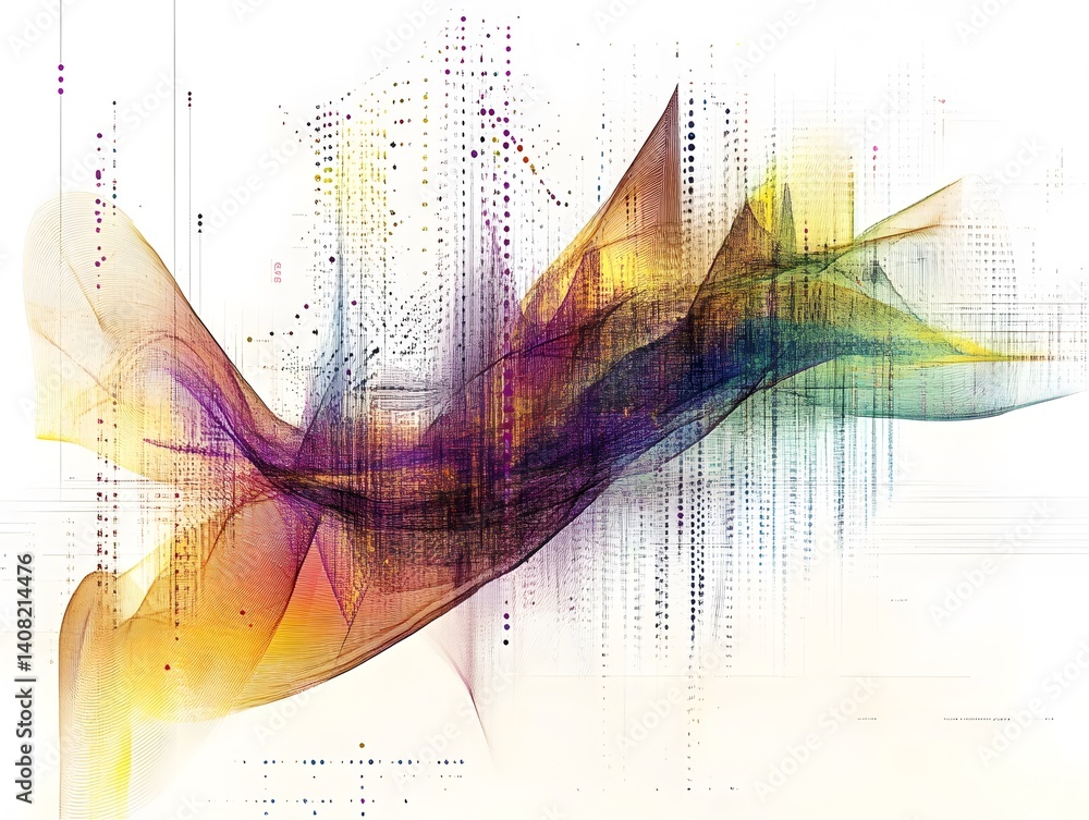 Poster this abstract digital artwork features vibrant colors and fluid shapes, creating a dynamic flow that