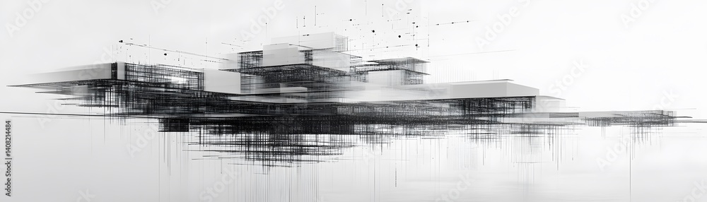 Poster this abstract composition blends elements of architecture and nature, presenting an artistic interpr