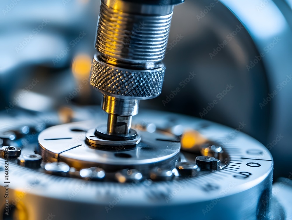 Poster close-up of precision machinery, showcasing intricate components and tools. this image illustrates t