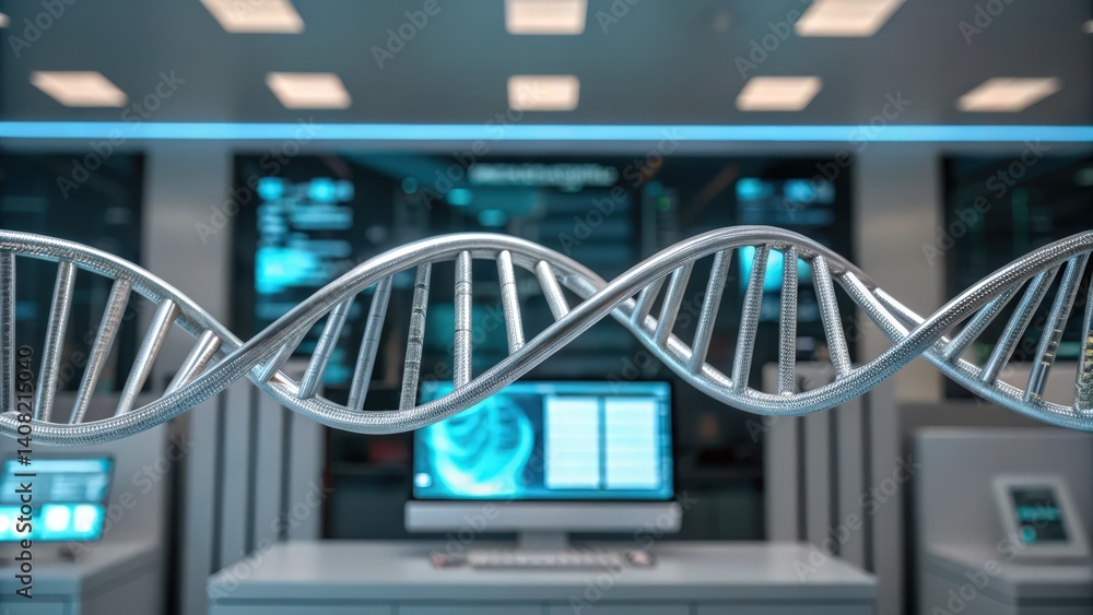 Poster a digital representation of dna strands being analyzed for identity verification.