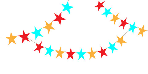 Carnival garland with flags and star. Colorful perspective party flags isolated on white background. Birthday, Christmas, anniversary, and festival fair concept. Vector illustration. eps10