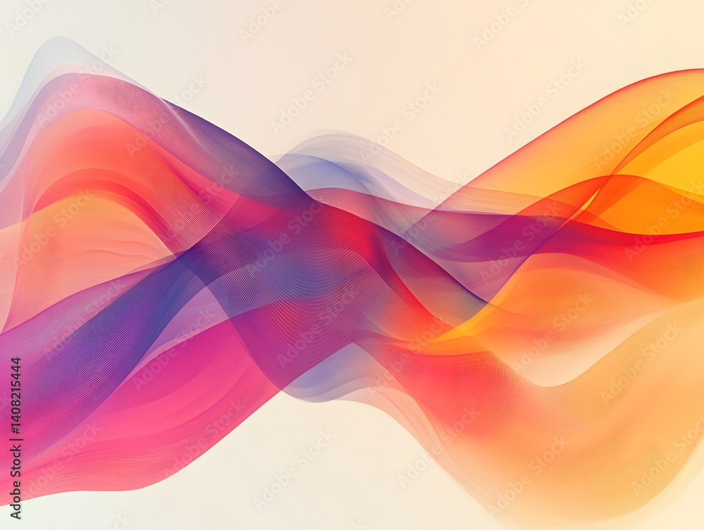 Poster an abstract representation featuring colorful flowing waves, blending shades of orange, purple, and 