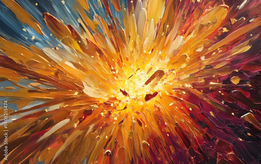 Aufkleber an abstract explosion of vibrant colors, blending reds, oranges, and yellows, creating an energetic 