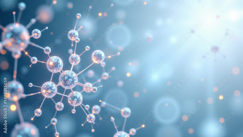 Poster a detailed microscopic view of a glp-1 molecule surrounded by other atoms, showcasing its structure 