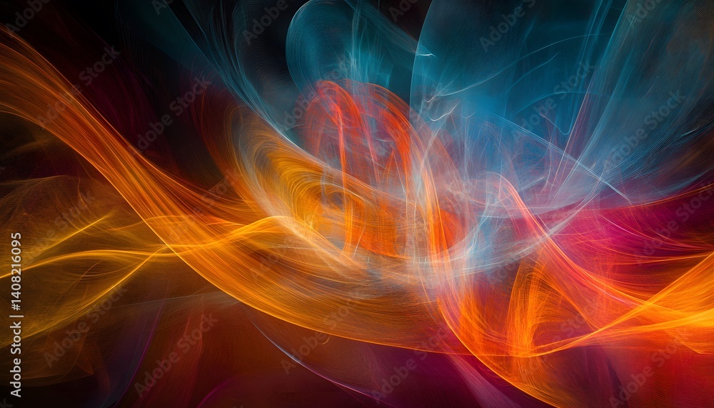 Poster a vibrant swirl of colors blending together, creating an abstract representation of energy and motio
