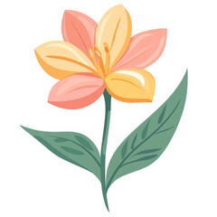 Naklejka premium Pretty pink and yellow flower with green leaves a simple floral illustration