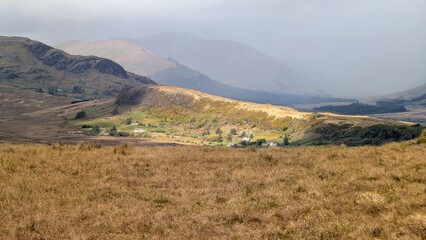 Beautiful landscape scenery, mountains at Lackavrea, Maum, Connemara national park, Galway, Ireland, nature background