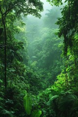 Fototapeta premium Lush Green Rainforest Fog