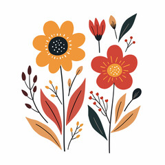 Set Simple trendy flowers. Abstract modern flowers collection. Naive floral element