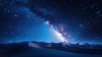 Fototapeta premium Starry night over desert dunes. Milky way