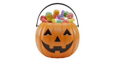 trick or treat bucket isolated on transparent background, halloween treat bucket isolated on transparent background, scray pumpkin bucket isolated on transparent background