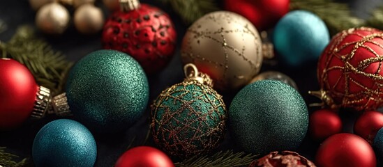 Christmas ornaments in red, green, blue, and gold snowflakes. Perfect for holiday decor catalogs, festive social media, or seasonal retail displays.