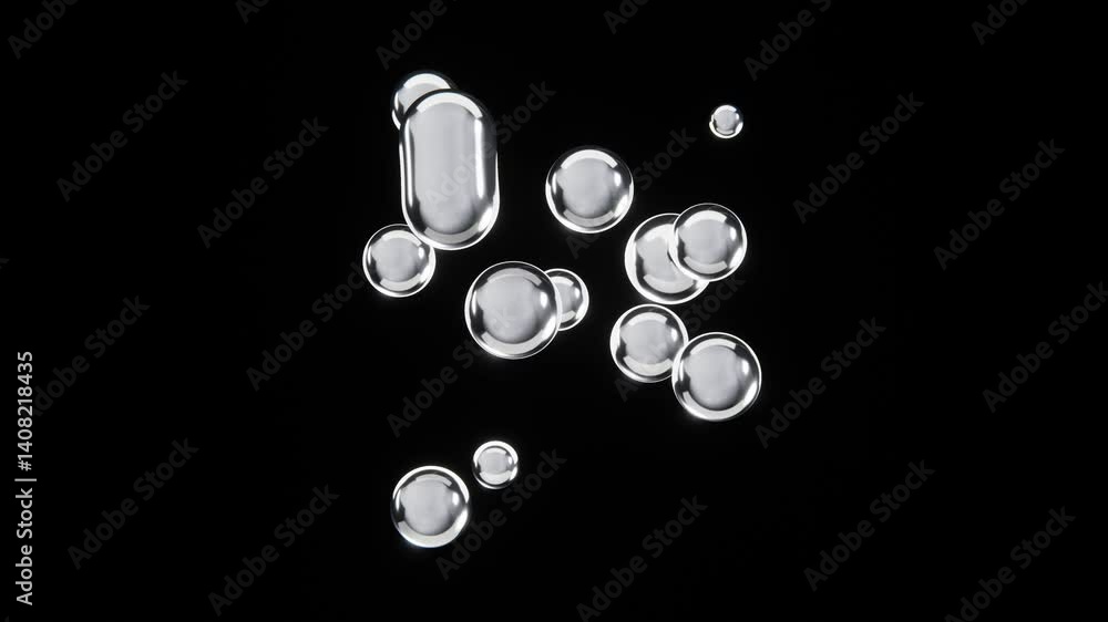Poster abstract 3d horizontal chrome metallic silver spheres bubbles blob animation loop futuristic hologra