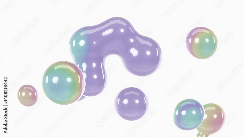 Poster abstract 3d horizontal chrome pastel rainbow colours gradient metallic spheres bubbles blob render w