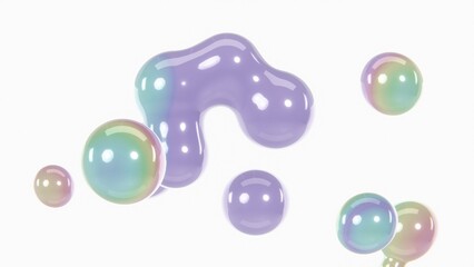 Abstract 3D horizontal chrome pastel rainbow colours gradient metallic spheres bubbles blob render wallpaper 4K light white backgrounds futuristic holographic molecular chemistry science biology fluid