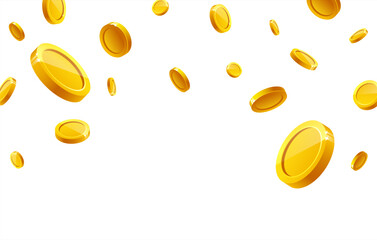 Vector gold coins fall from the sky. PNG money, png coins. Explosion of coins on isolated transparent background. Easy Money. Vector 10 eps.