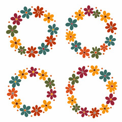Set of floral elements, Floral background with flowers, Wreath flowers circle Scandinavian style