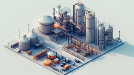 Plant workshop tools including steel tanks, vats, pipelines, and other equipment.