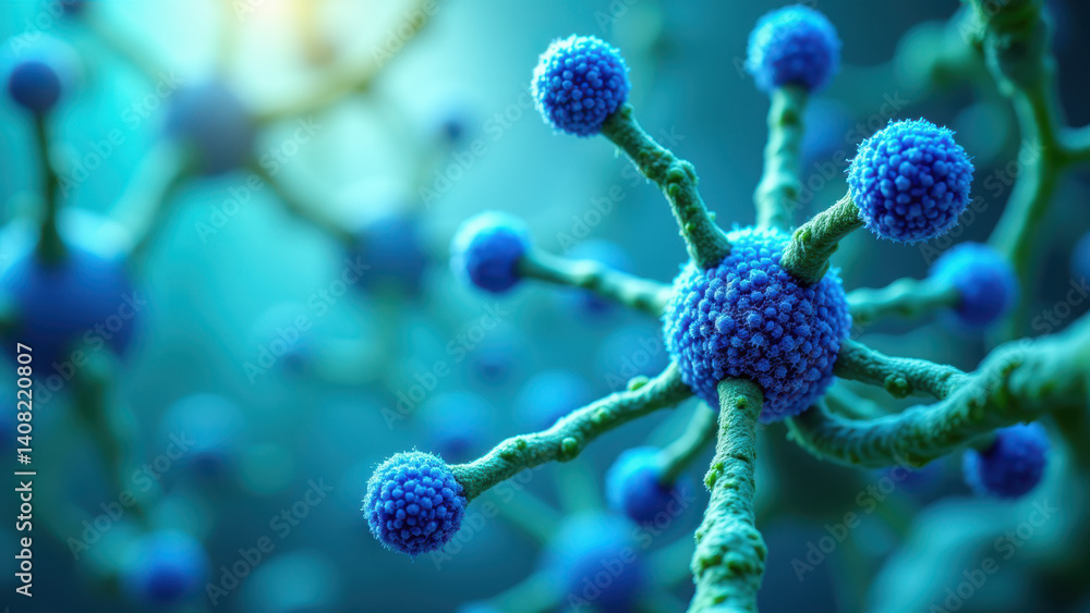 Poster close-up of a cell structure with glp1 receptors highlighted in blue.