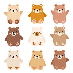Set of cartoon animals, set of animals, Set bear