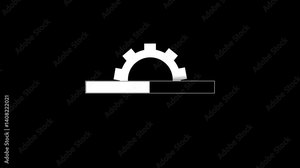 Poster loading animation with rotating gear wheel. downloading concept, gears stacked on top of a horizonta