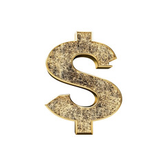 Golden Dollar Sign with Textured Surface - 3D Render