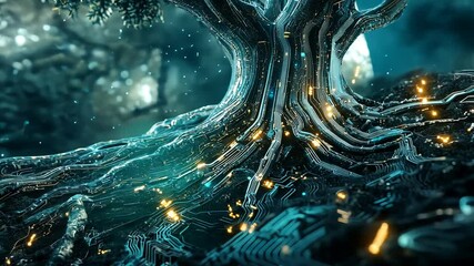 Digital forest concept with electronic veins glowing, futuristic nature evolution - Powered by Adobe