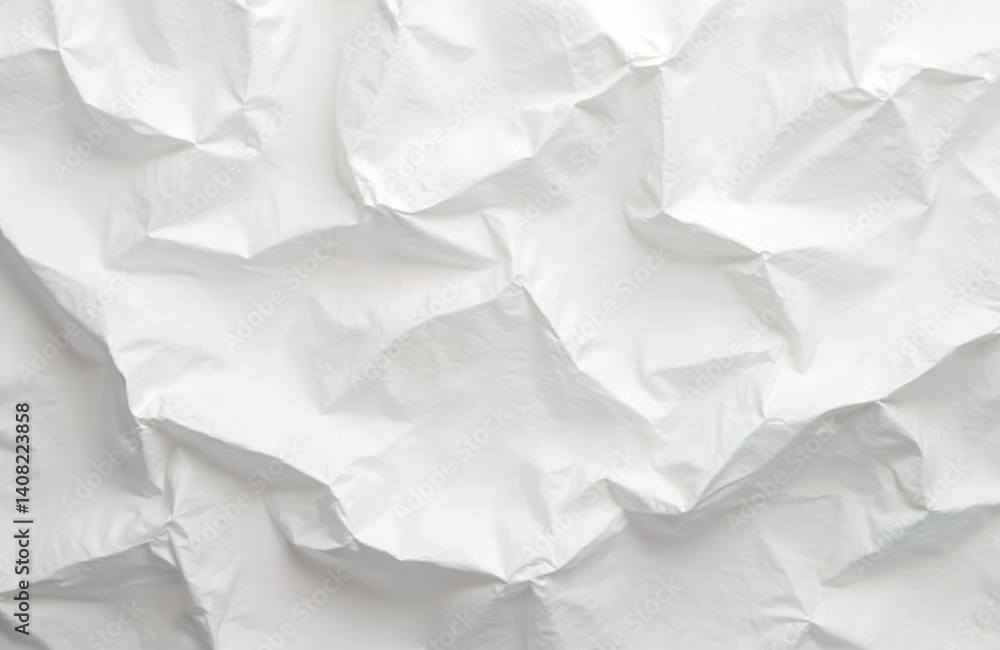 Aufkleber White creased paper texture background with crumpled wrinkles. Abstract pattern of folded paper for design, art, decoration, blank page, presentation. Top view, nobody.