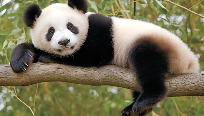 Obraz premium Panda Cub on Branch in Zoo