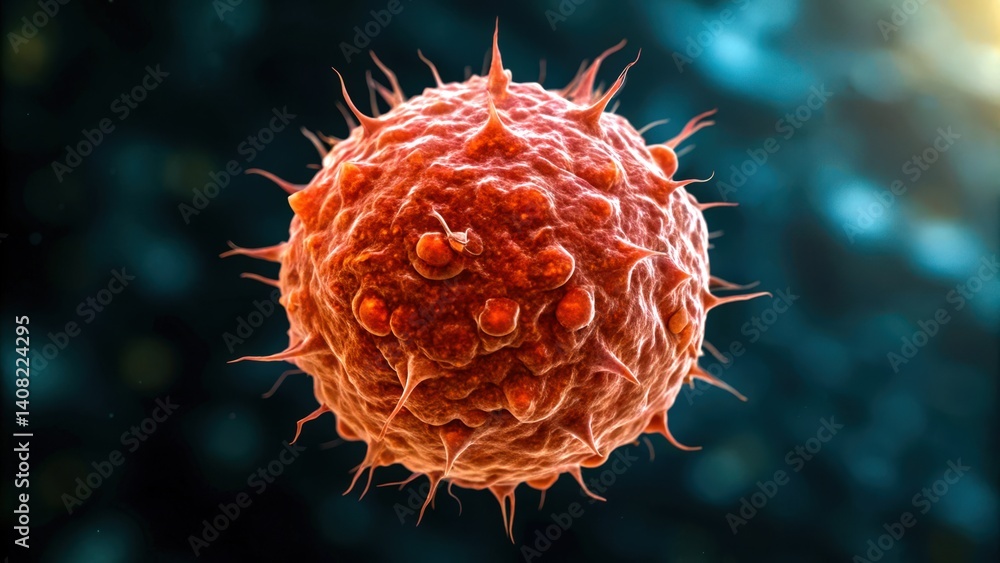 Fototapete a close-up view of a virus particle, showcasing its intricate structure and surface features under a