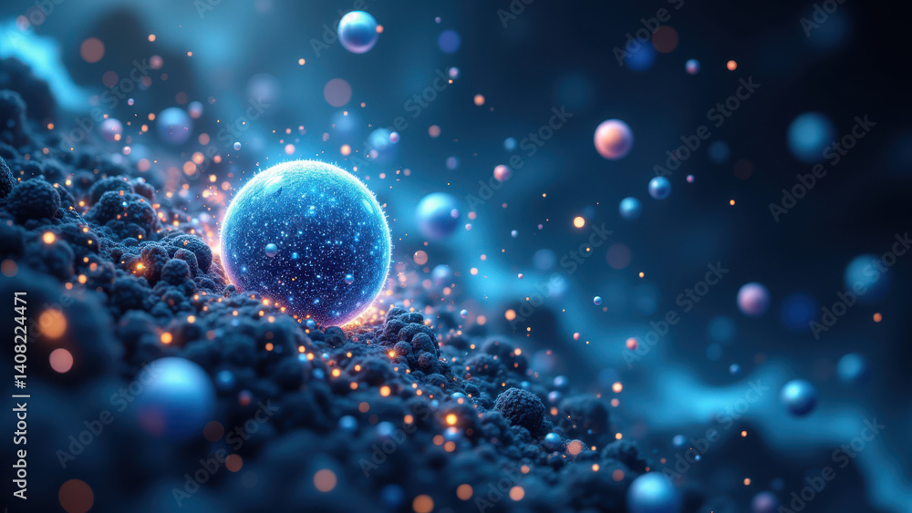 Poster a futuristic molecular view of a glp-1 receptor with glowing orbs representing atoms and molecules i