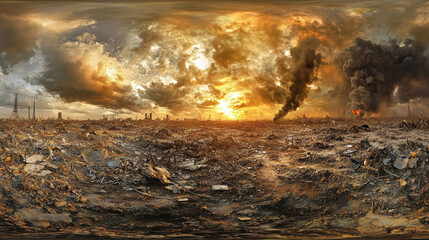 Endless ash fields in a radioactive dead zone of 2100 with distant mountains and blackened skies