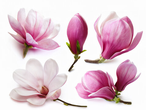 set magnolia flowers  isolated on white