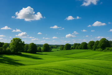 Fototapeta premium landscape with green grass and blue sky