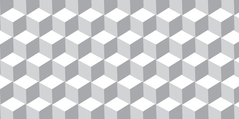 white and gray squares abstract cubic background. Seamless pattern with hexagon square cube geometric pattern. 