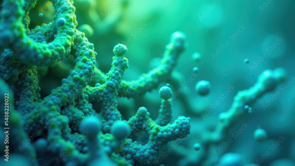 Aufkleber a microscopic view of a glucagon-like peptide-1 molecule with its structure highlighted in blue agai