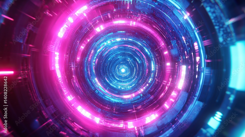 Aufkleber layers of concentric glowing discs forming an abstract portal-like structure