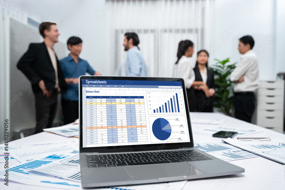 Poster spreadsheet document information financial startup concept. data and graphs in spreadsheet documents
