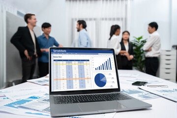 Spreadsheet document information financial startup concept. data and graphs in spreadsheet...