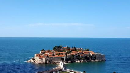 Island of Sveti Stefan in sunshine in Montenegro