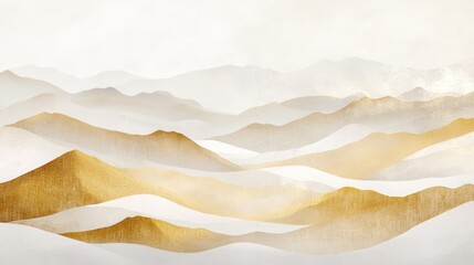 Obraz premium A serene, golden mountain range landscape painting.