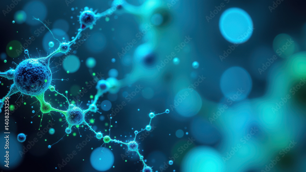 Aufkleber blue colored microscopic view of a glp1 molecule with smaller floating particles resembling bubbles 