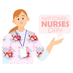 Nurse with hand raised for National Nurses Day
