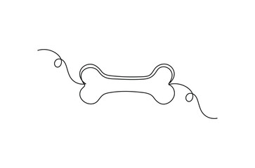 Dog bone continuous one line drawing, Single one line art, linear style, isolated on a white background