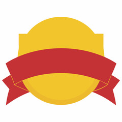 Vector gold label with red ribbon 