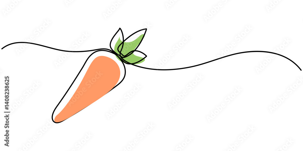 Poster carrot in one continuous line drawing of vector illustration, icon isolated on white background, car