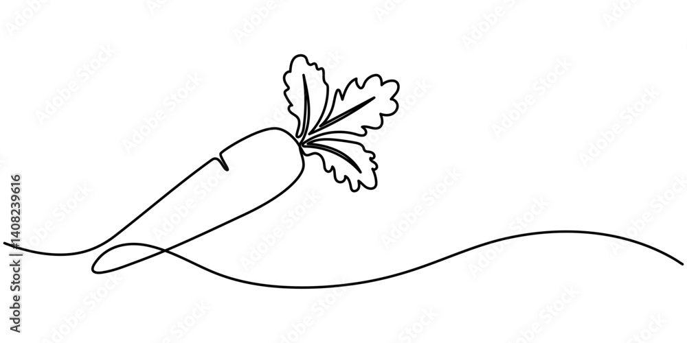 Poster carrot in one continuous line drawing of vector illustration, icon isolated on white background, car
