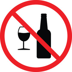 Prohibited alcohol consumption signs.  Vector glasses with red prohibition circle, symbolizing no drinking allowed. in modern style
