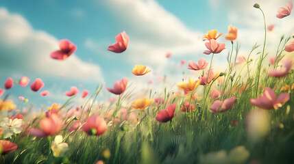 Fototapeta premium Vibrant wildflowers dance in a summer breeze.